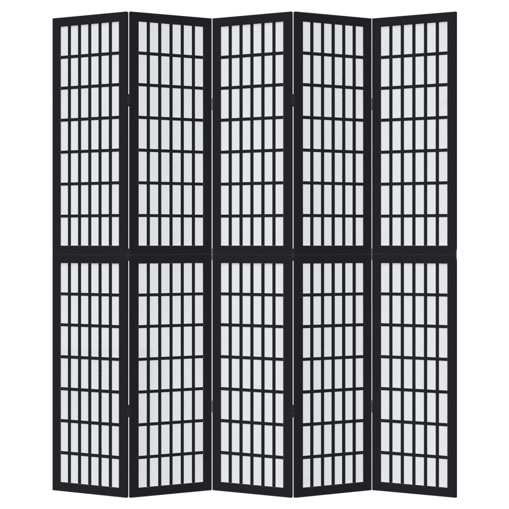 Room Divider 5 Panels Black Solid Wood Paulownia